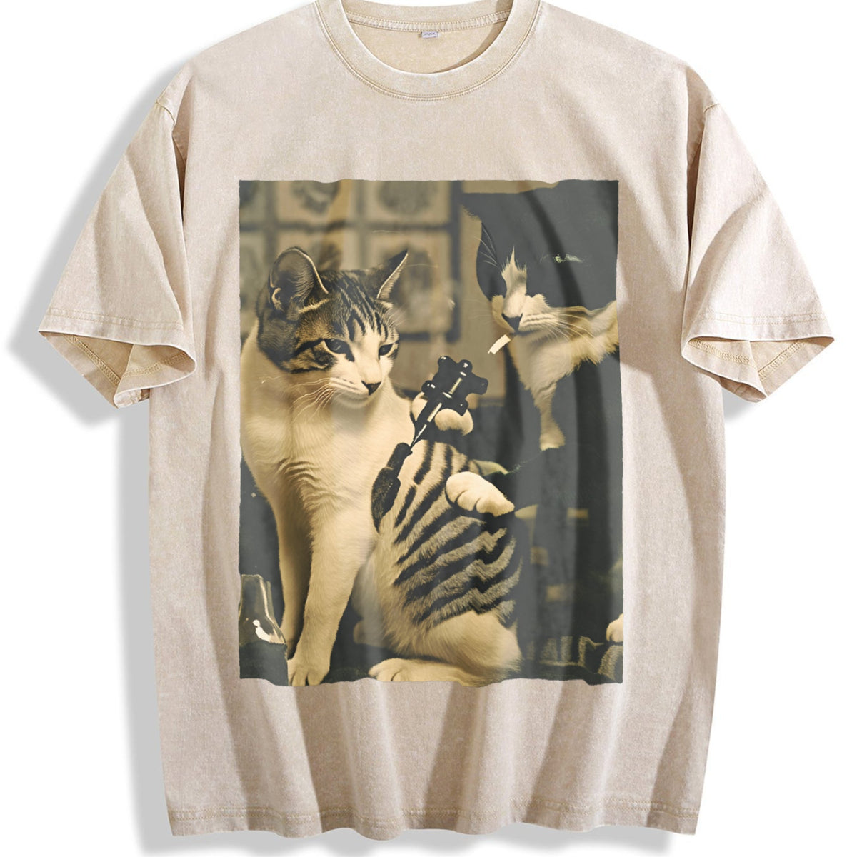 Cat Tattoo Artist at Work Vintage Washed T-Shirt product image 1