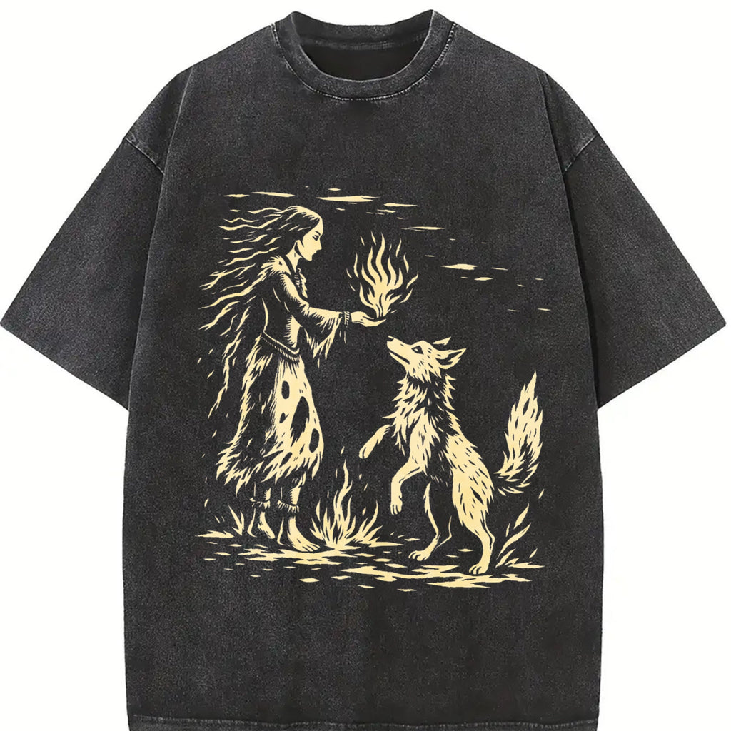 American Native Wolf Vintage Washed T-Shirt product image 2