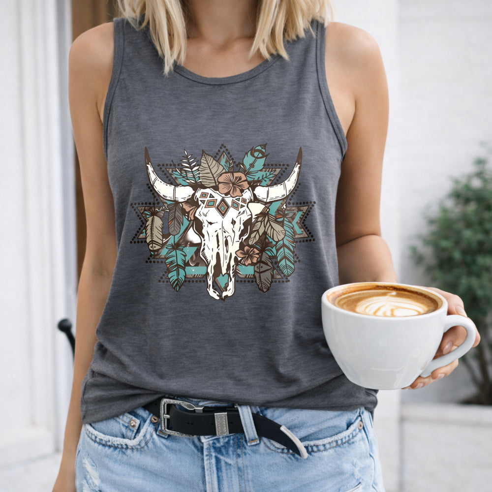 Western & Cartoon Cow Skull Women's Tank Top