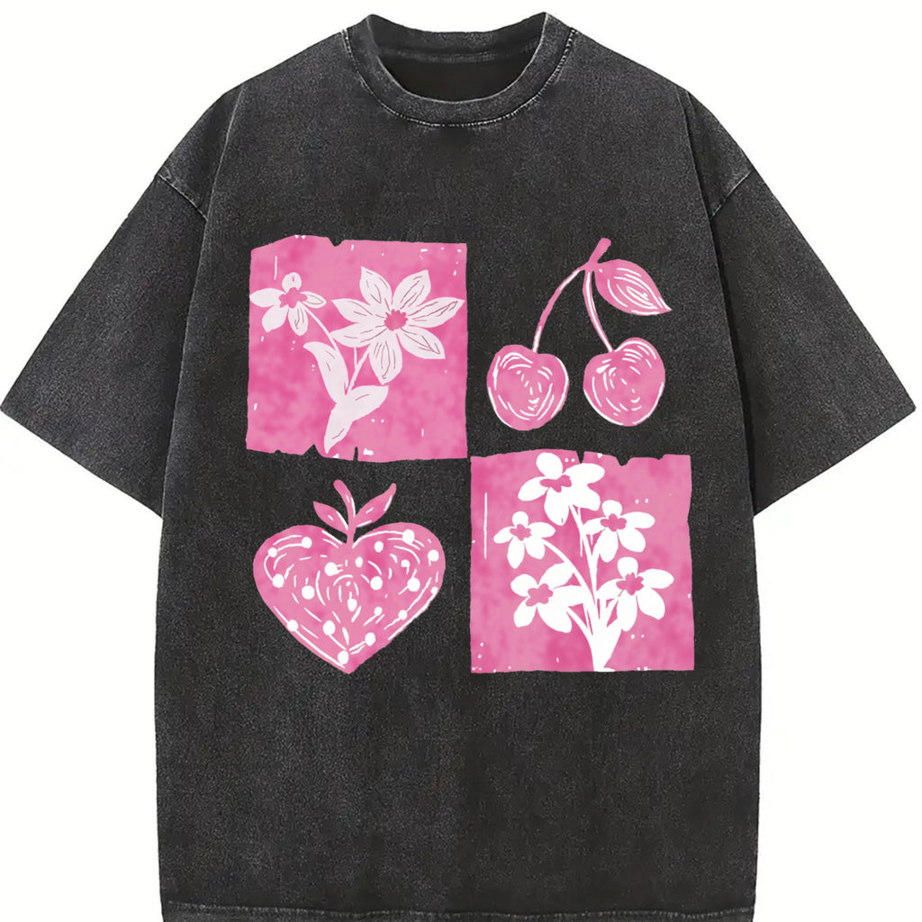 Pink Cherry And Fruit Vintage Washed T-Shirt product image 2