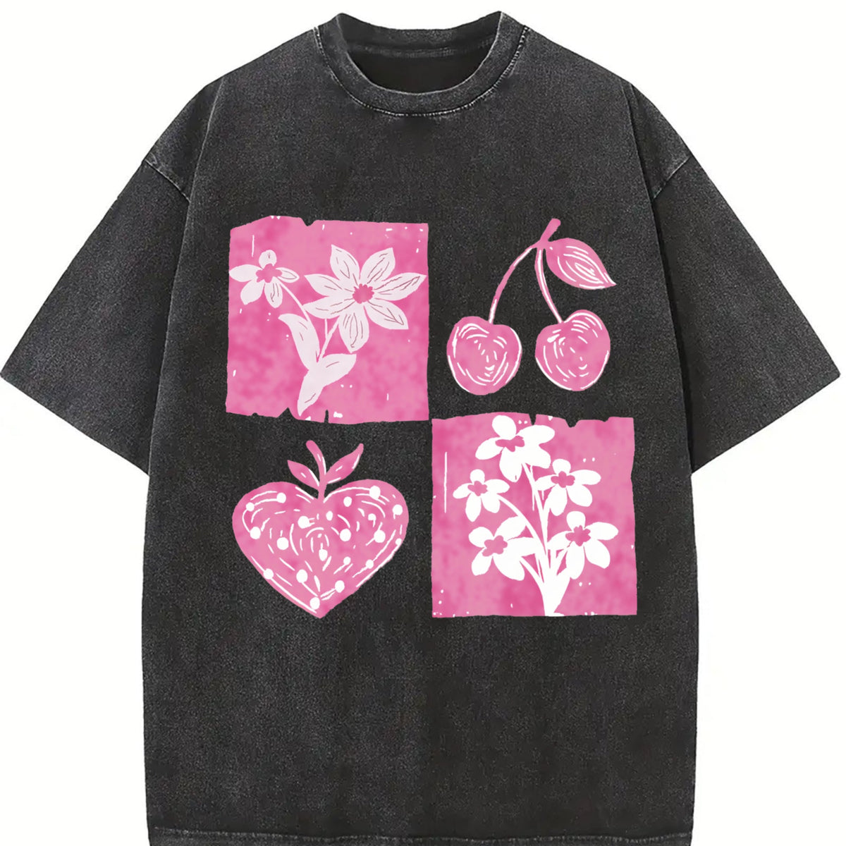 Pink Cherry And Fruit Vintage Washed T-Shirt product image 2