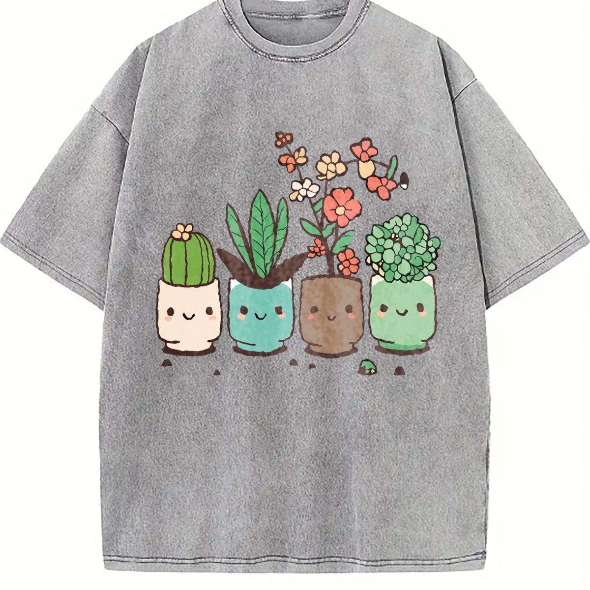 Cute Cartoon Potted Plant Vintage Washed T-Shirt product image 5