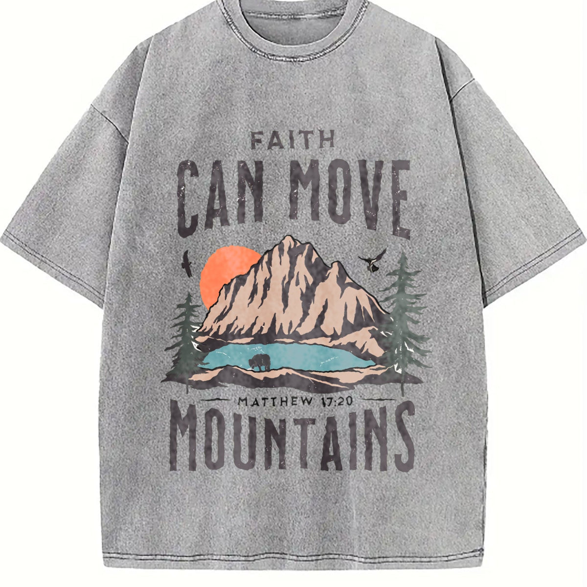 Scenery And Letter One-piece Summer Vintage Washed T-Shirt product image 5