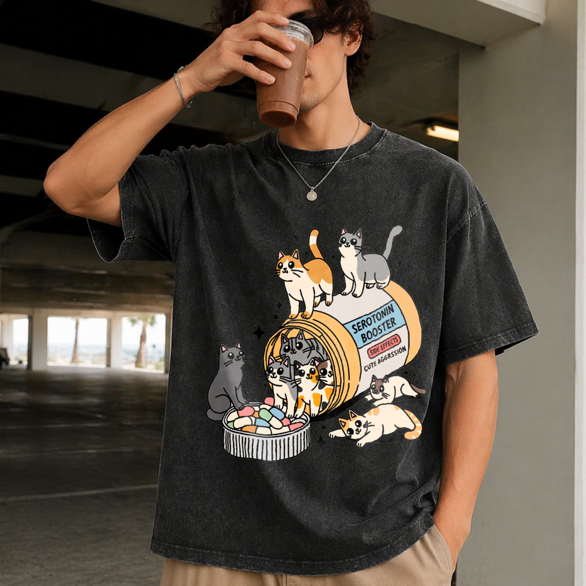 Serotonin Cats Vintage Washed T-Shirt product image 2