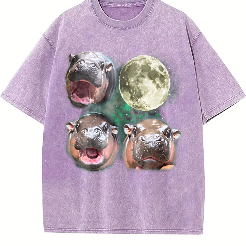 Three Moo Deng 90s Moon Vintage Washed T-Shirt product image 6