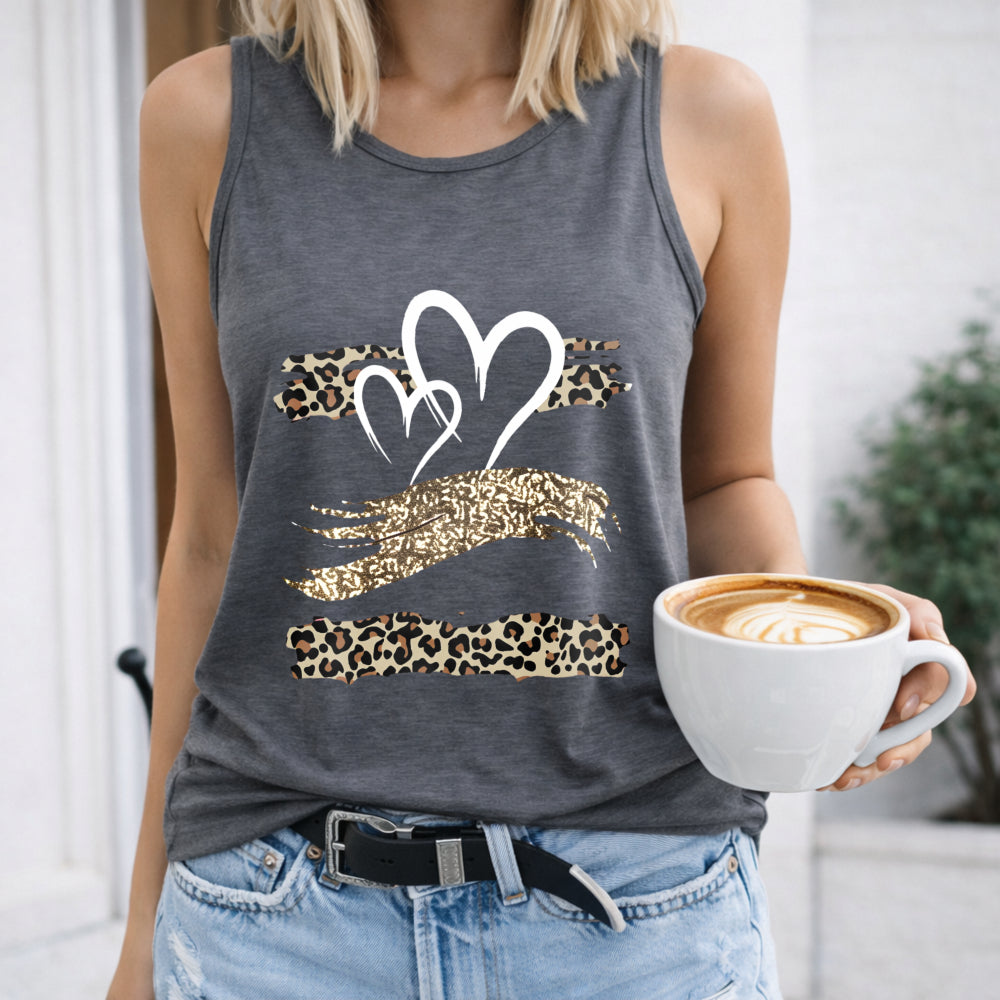 Wild Orientation Features A Cartoon Heart And Leopard Women's Tank Top