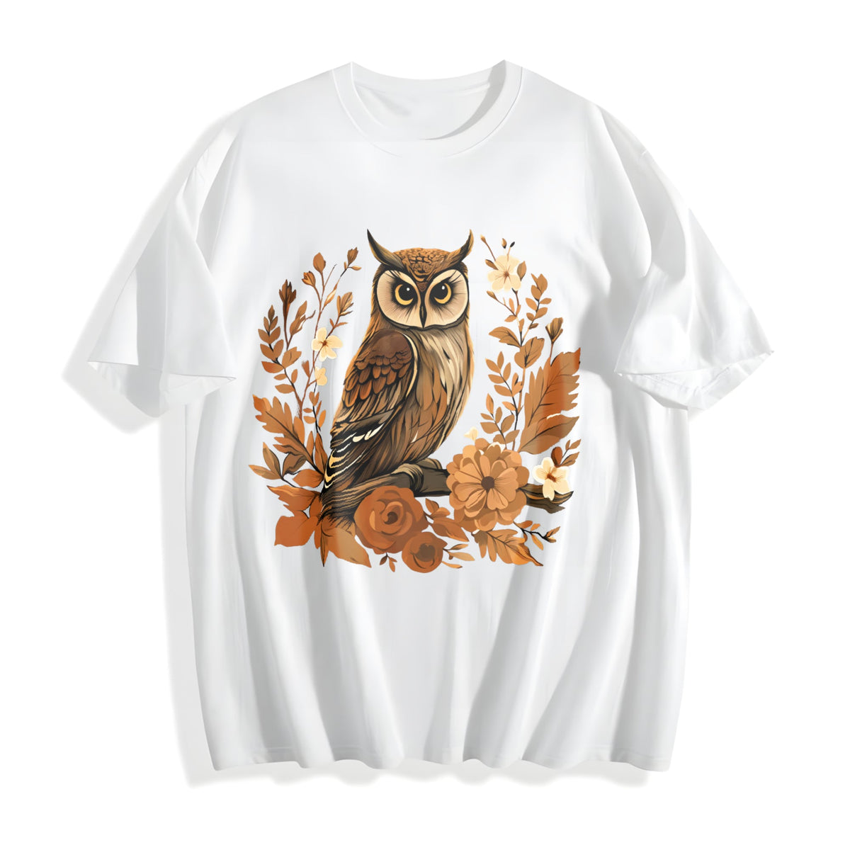 Summer Autumn Leaf Flower Owl One-piece Cotton T-Shirt product image 2