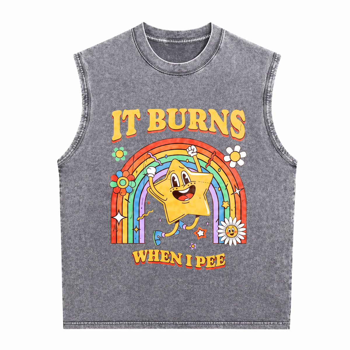 Funny Saying It Burns When I Pee Sarcastic Men's Washed Tank Top