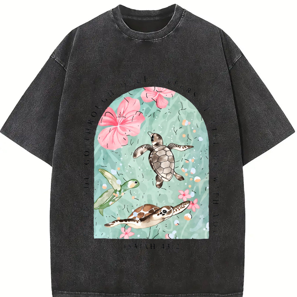 Sea Turtle & Text I Will Be With You Vintage Washed T-Shirt product image 2