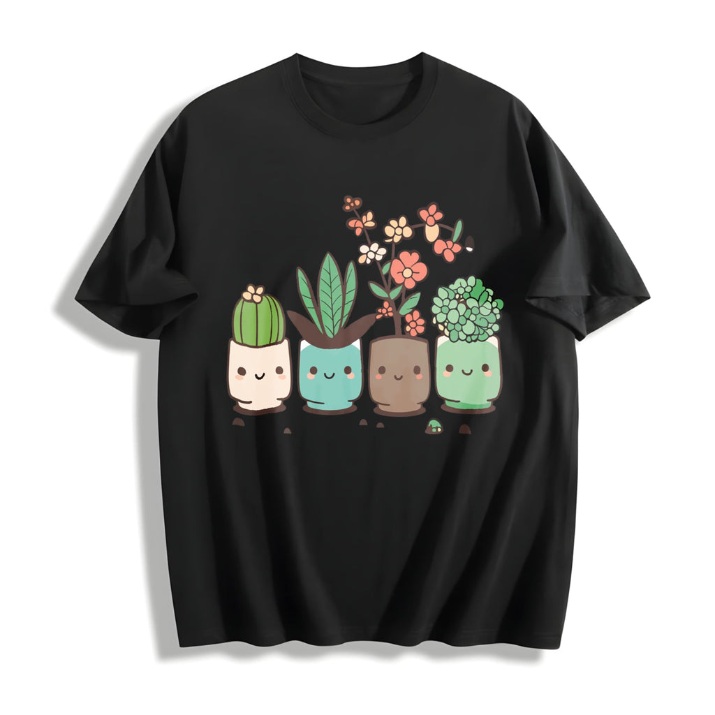 Cute Cartoon Potted Plant Cotton T-Shirt product image 1