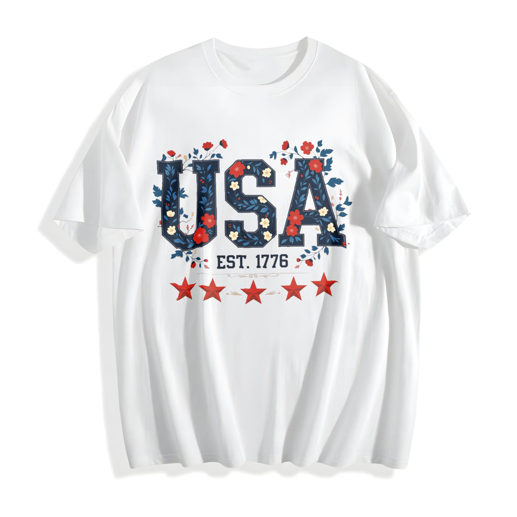 Patriotic USA 1776 - Red With Stars & Stripes Cotton T-Shirt product image 2