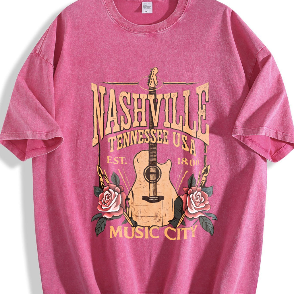 Music City - Floral Guitar Vintage Washed T-Shirt product image 5