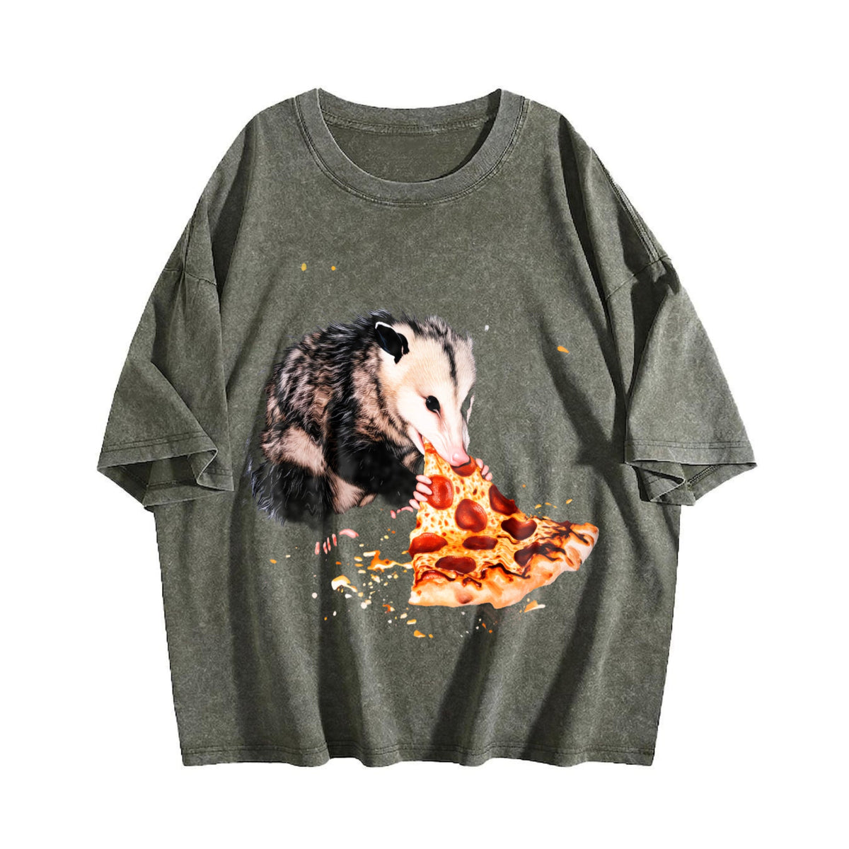 Opossum Eating Pizza Vintage Washed T-Shirt product image 4