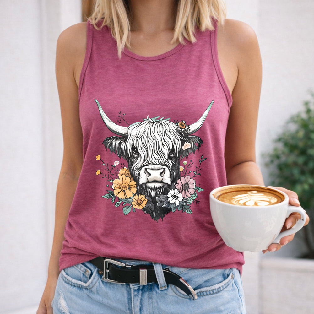 Floral & Highland Calf Women's Tank Top