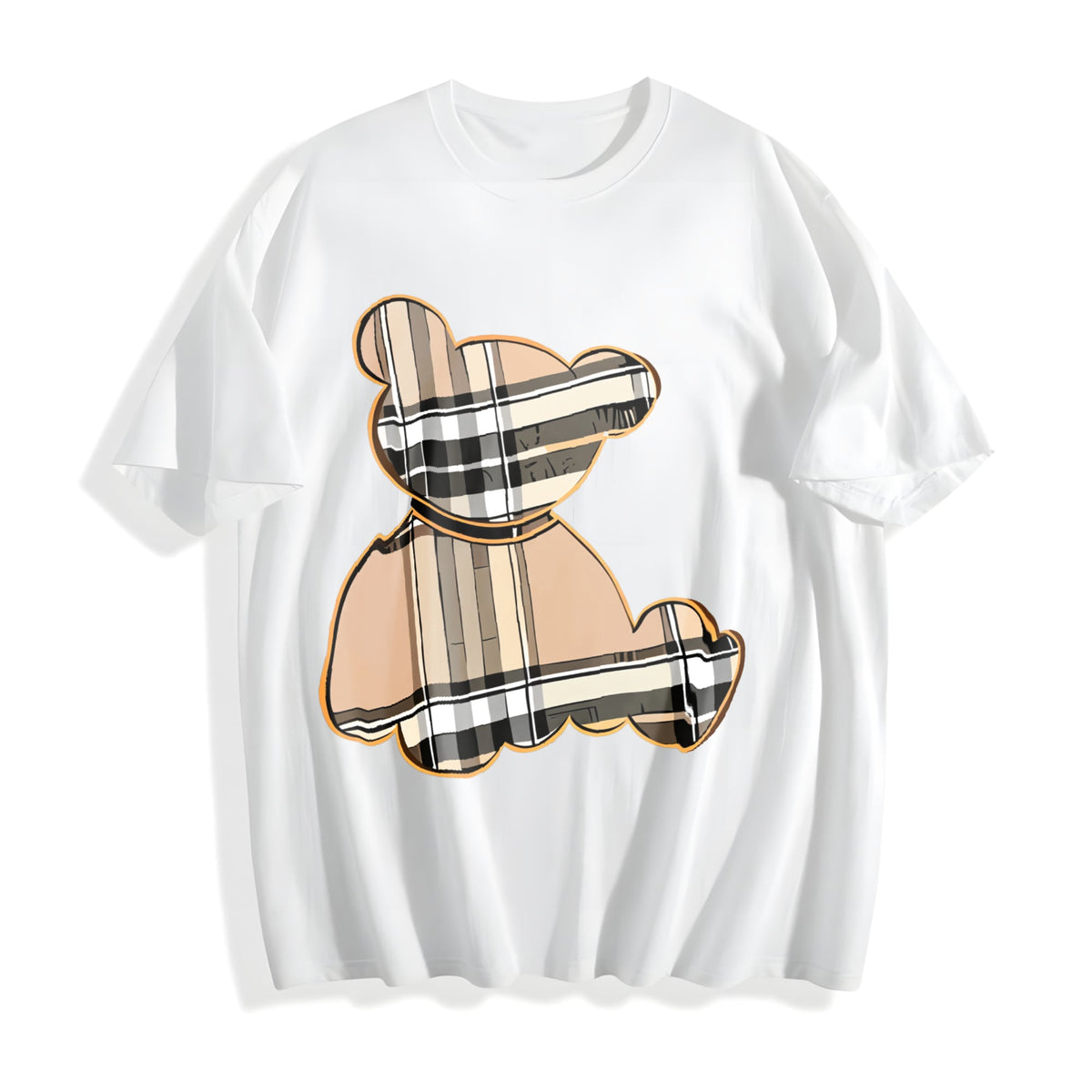 Cartoon Bear & Plaid Cotton T-Shirt product image 2