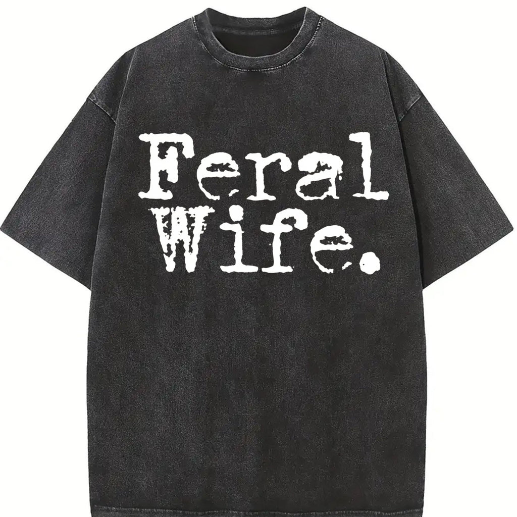 Feral Wife Funny Vintage Washed T-Shirt product image 2