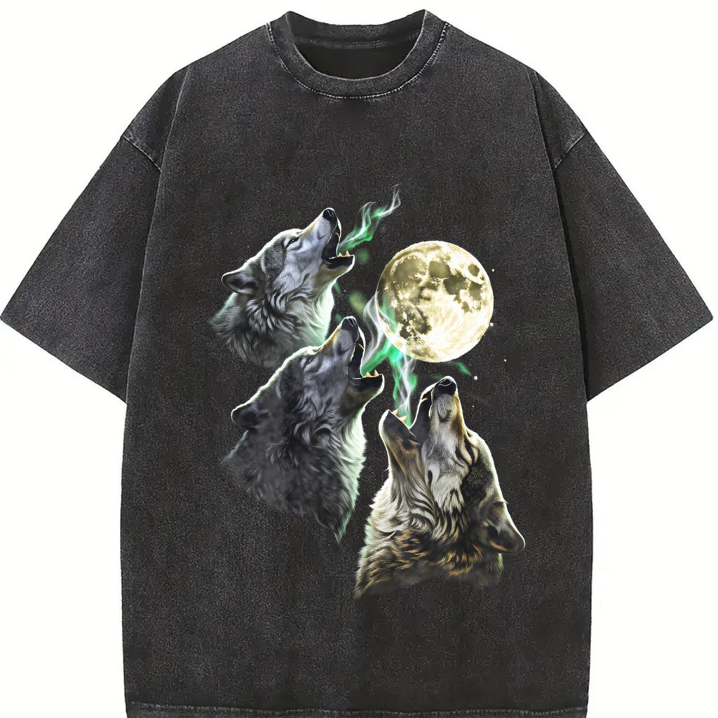 Wolves Howling To Moon 90s Vintage Washed T-Shirt product image 2