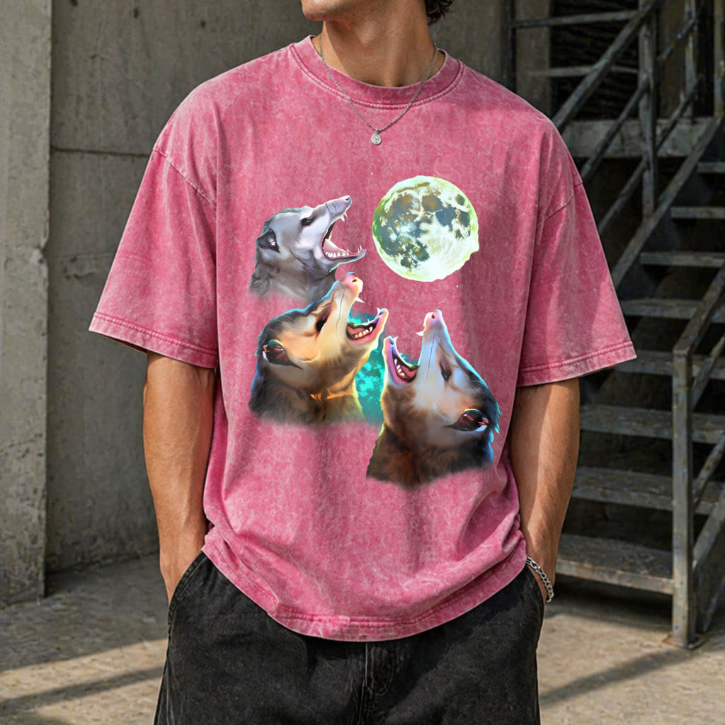Three Possums Howling At Moon Vintage Washed T-Shirt product image 7