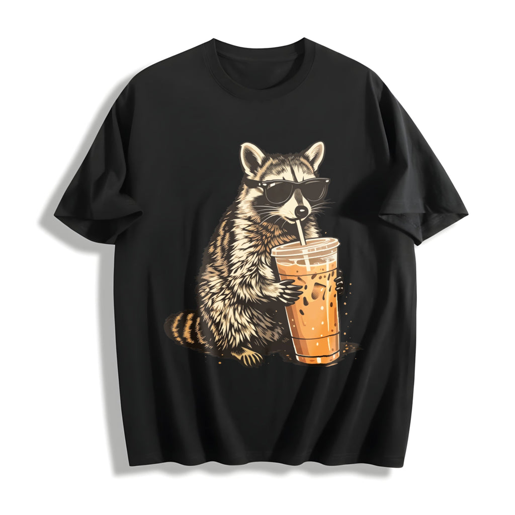 Raccoon Iced Coffee Cotton T-Shirt product image 1