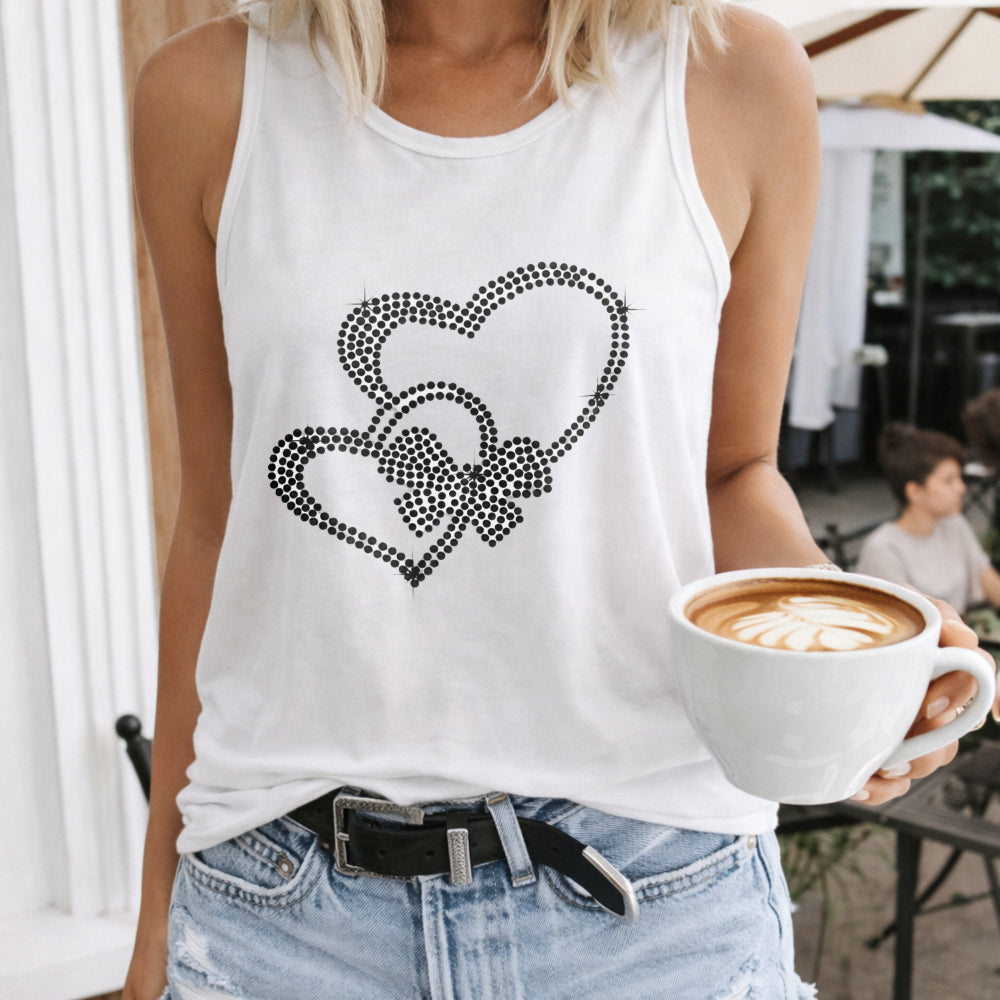 Black With Cartoon Heart & Bow Women's Tank Top