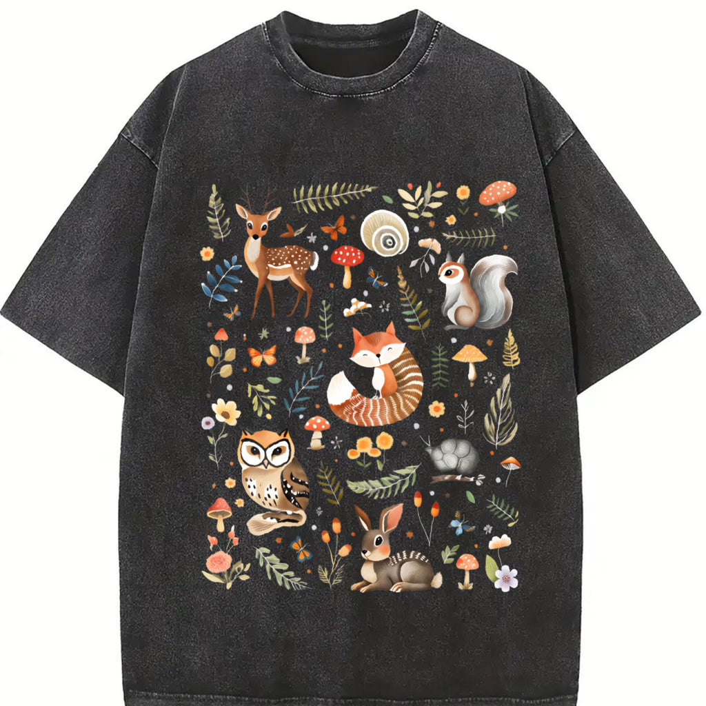 Forest Animals And Flowers Vintage Washed T-Shirt product image 2