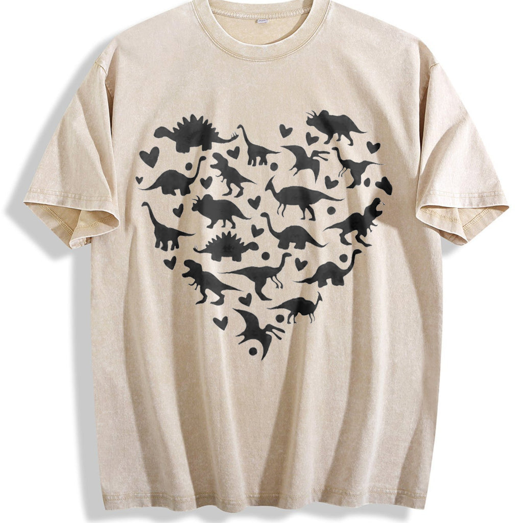 Heart-shaped Dinosaur Summer Vintage Washed T-Shirt product image 1