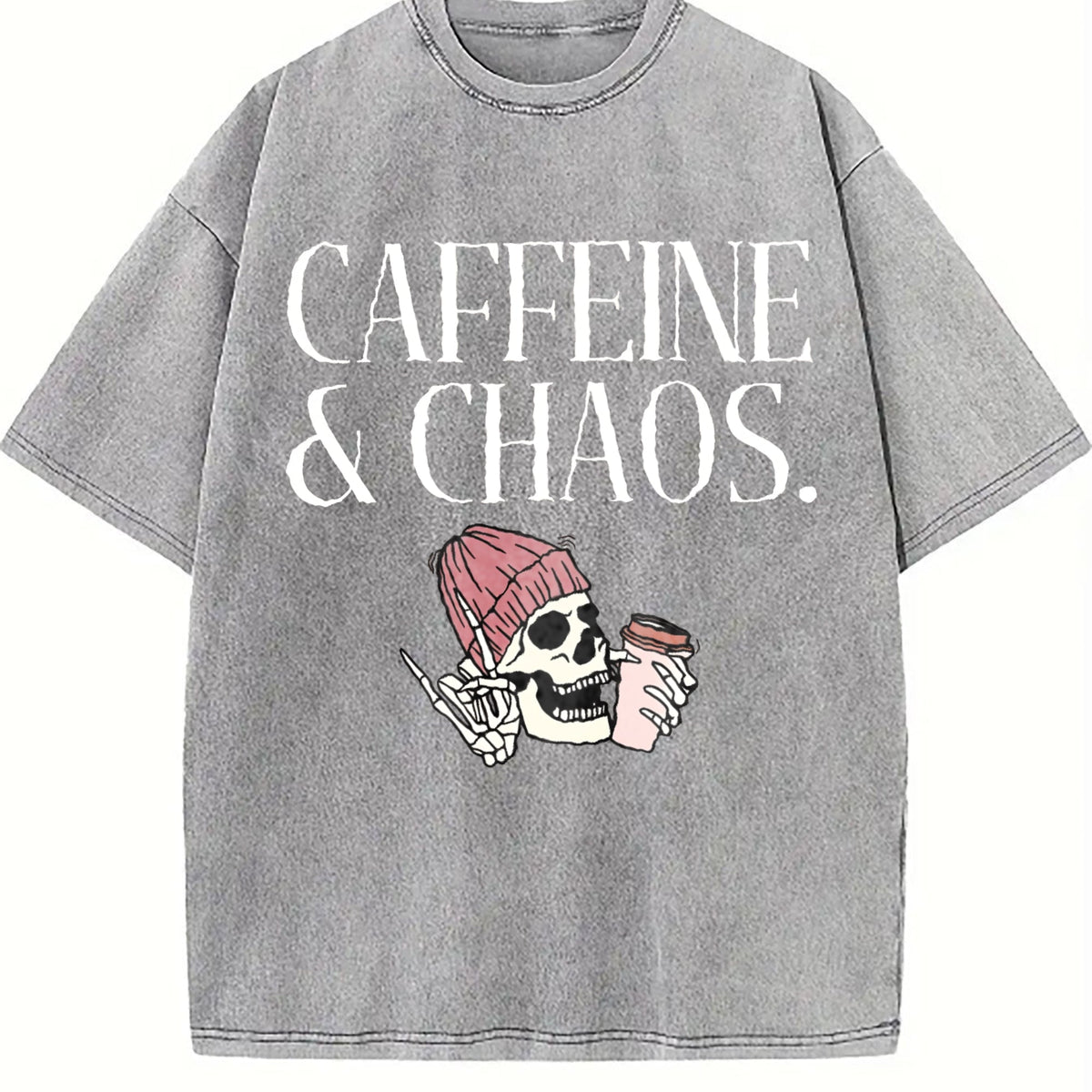 Caffeine And Chaos Aesthetic Vintage Washed T-Shirt product image 4