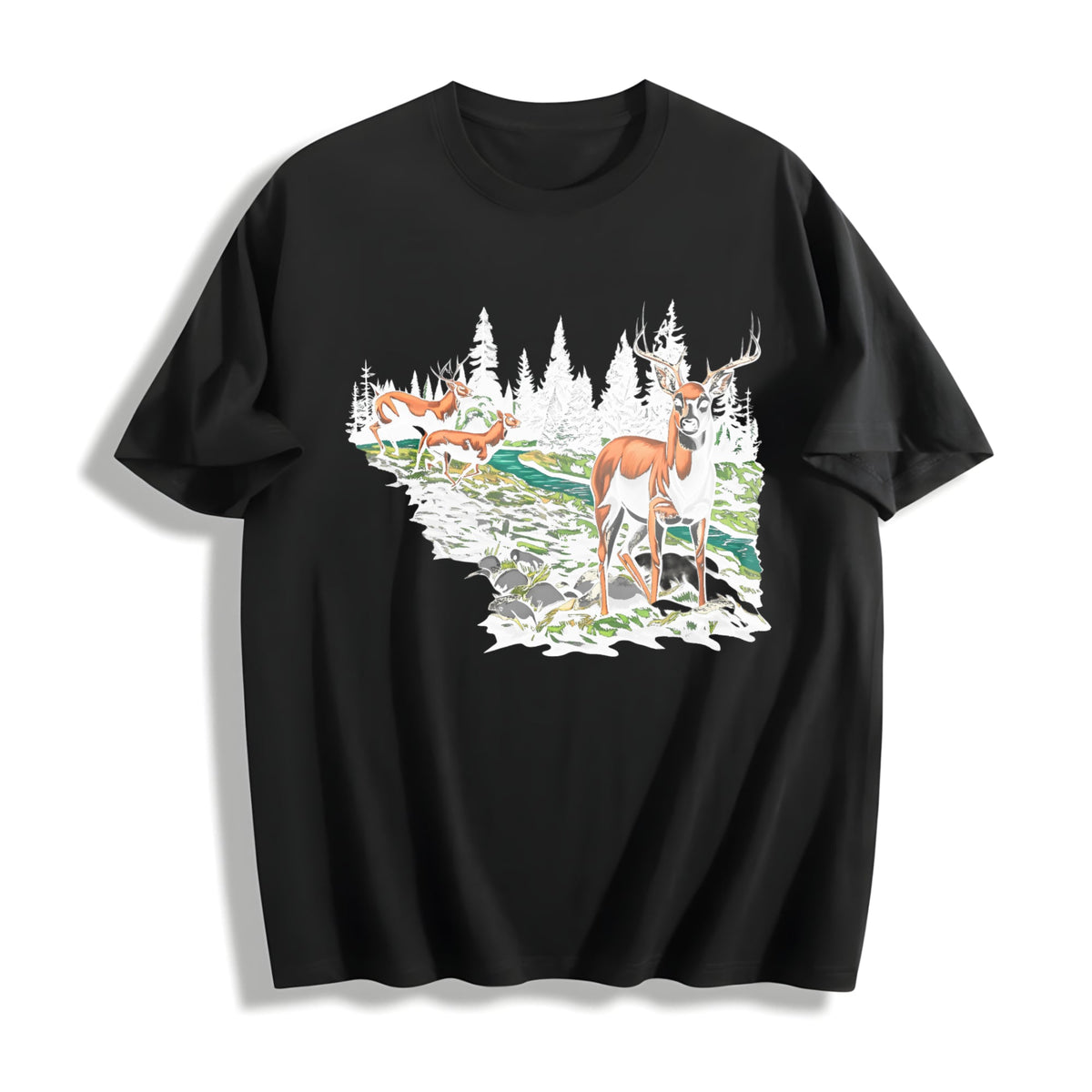 90s National Wildlife Deer Cotton T-Shirt product image 1