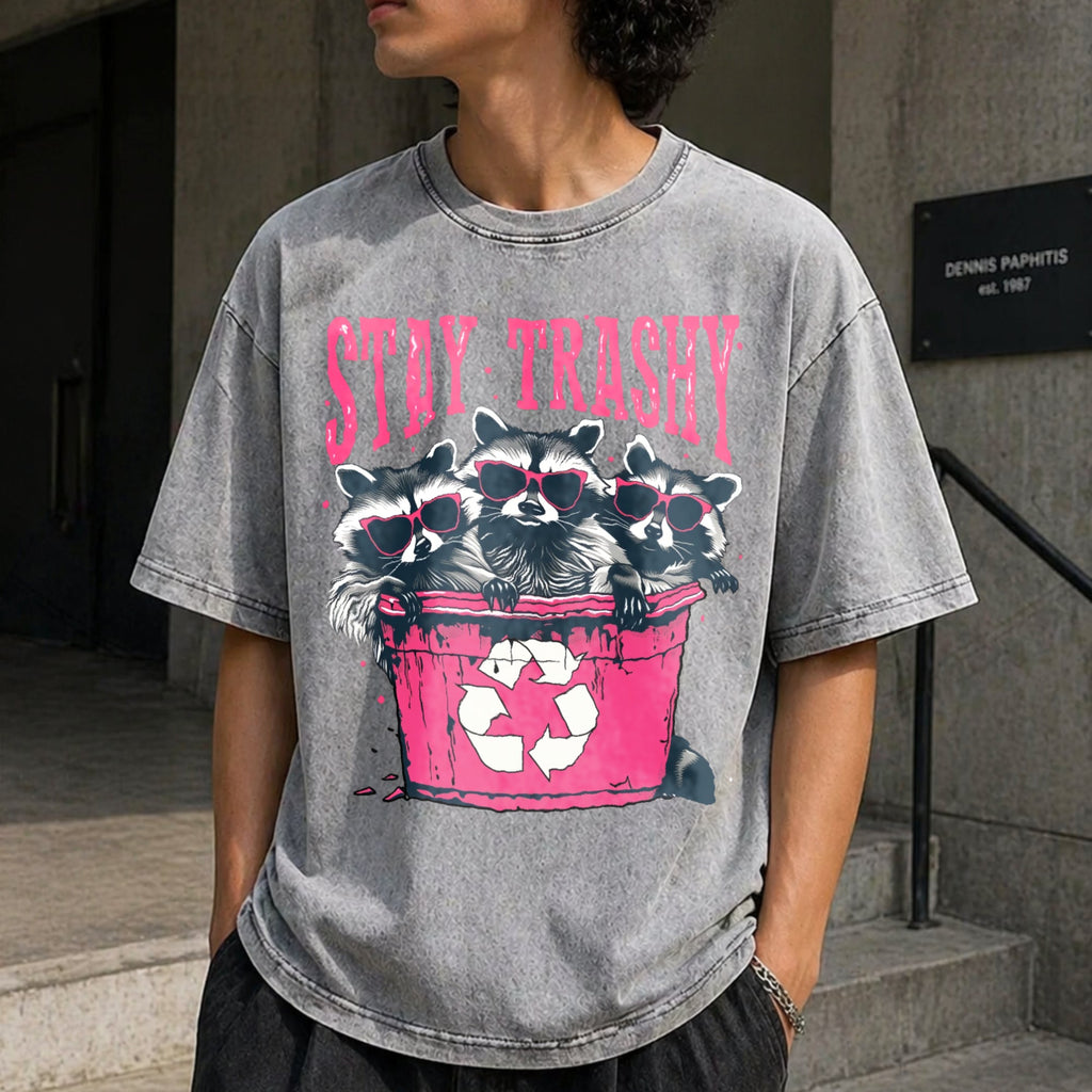Stay Trashy - Black With Pink Raccoon & Bin Vintage Washed product image 5