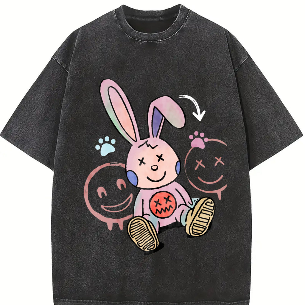 Whimsical Cartoon Rabbit With Long Pink Ears Vintage Washed product image 2