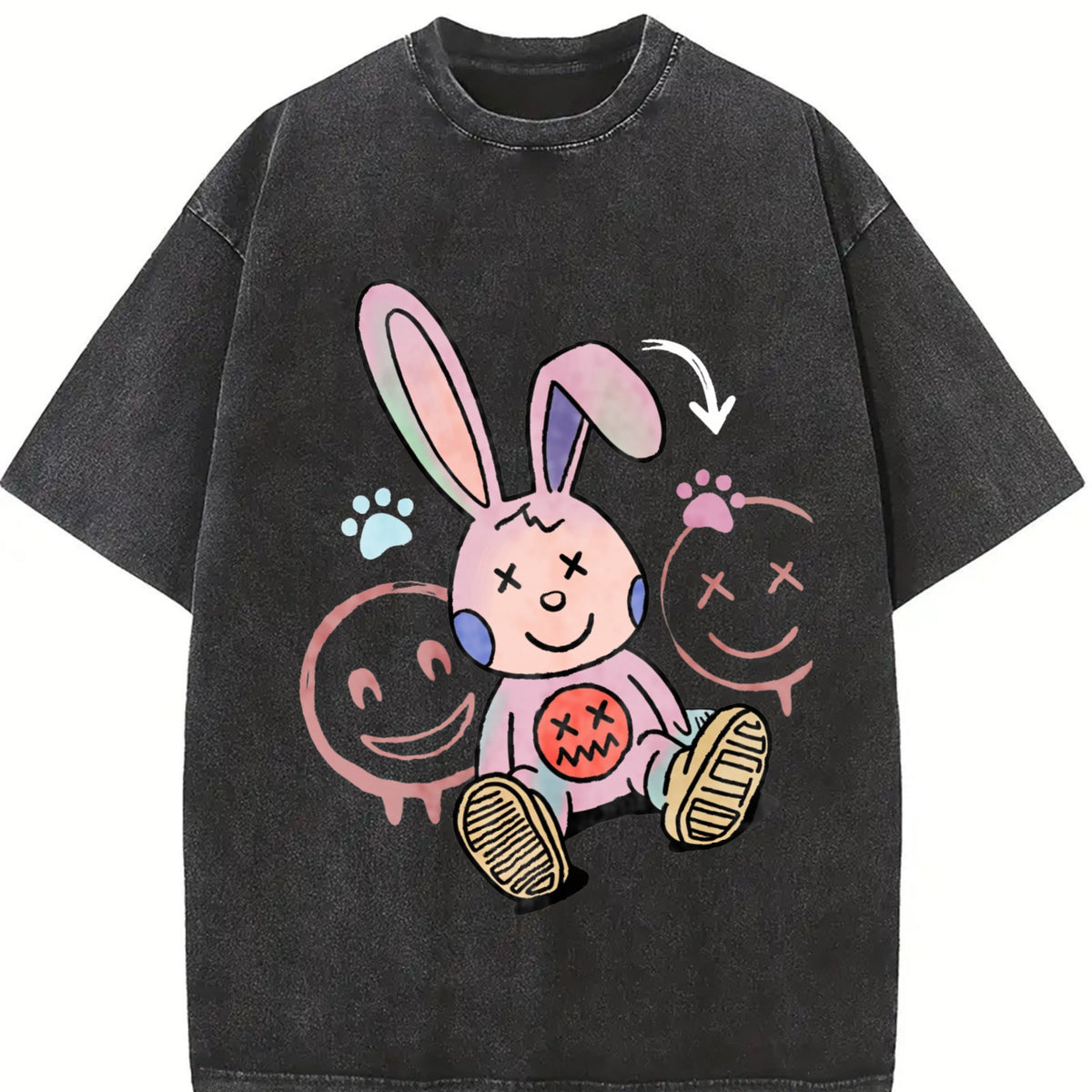 Whimsical Cartoon Rabbit With Long Pink Ears Vintage Washed product image 2