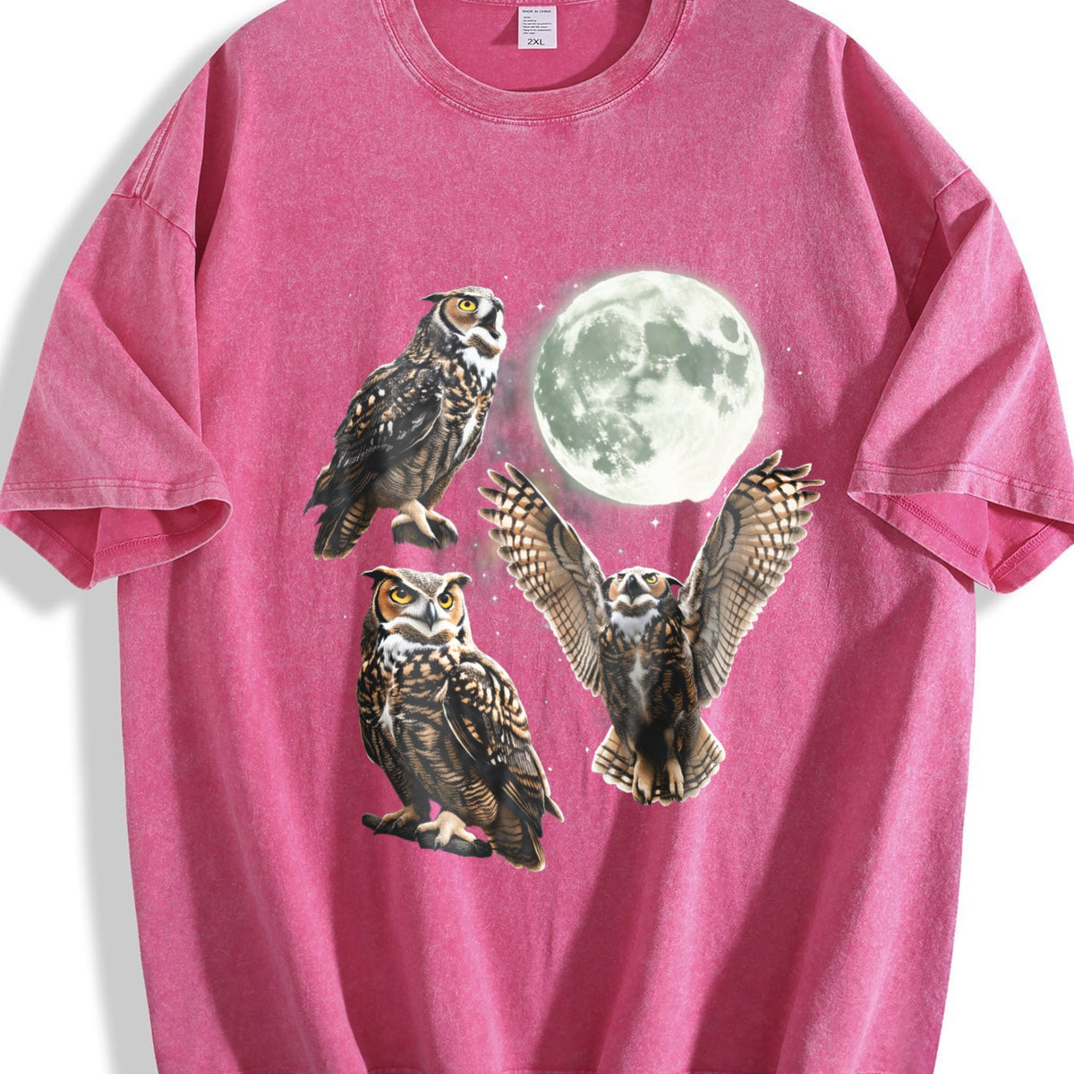 Owl Howling At Moon 90s Vintage Washed T-Shirt product image 7
