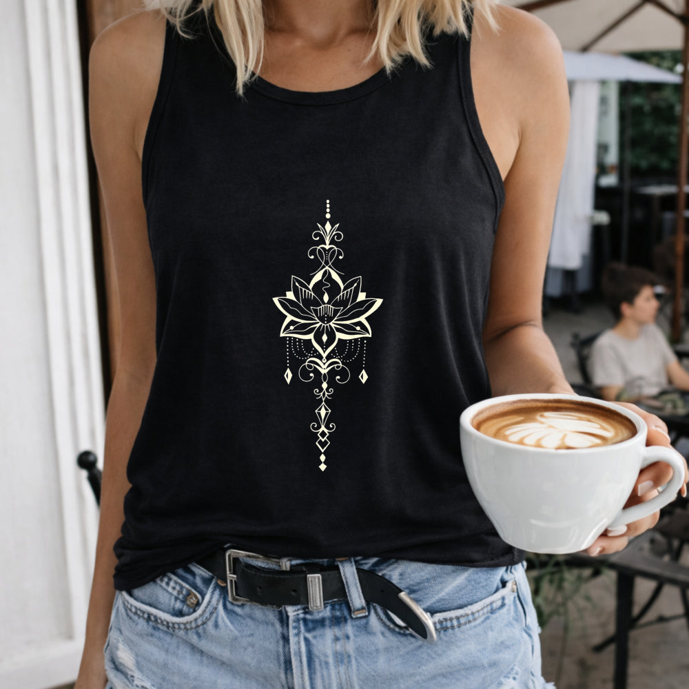 Racer With Lotus Flower - Summer Women's Tank Top