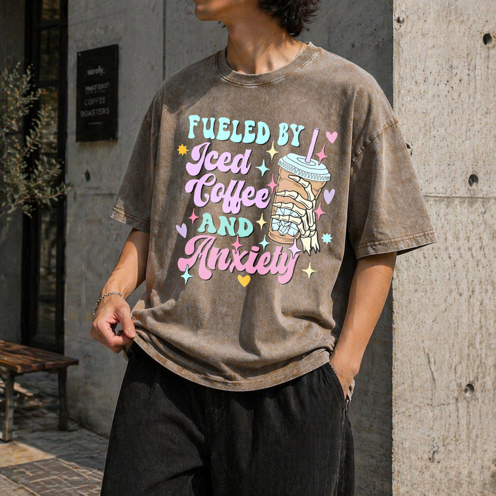 Fueled By Iced Coffee And Anxiety Funny Lover Vintage product image 3