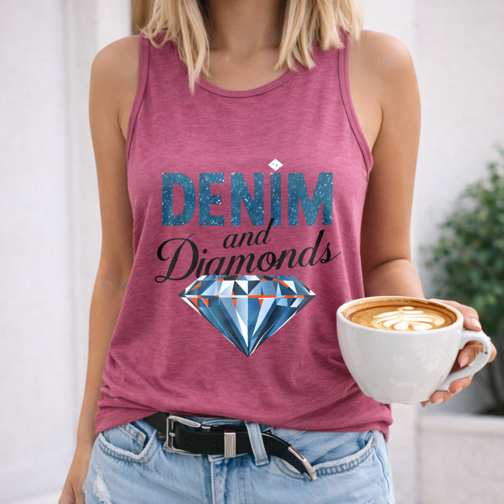 A With The Letters 'denim' And Diamond Women's Tank Top