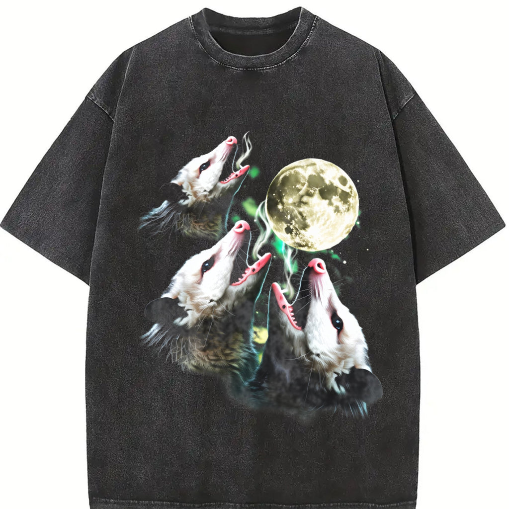 Opossum Howling To Moon 90s Vintage Washed T-Shirt product image 2