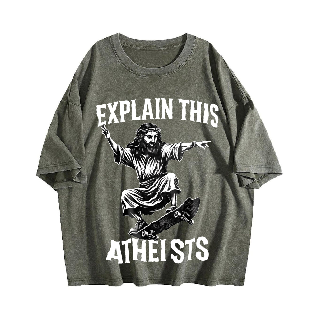 Jesus Skate Explain This Atheists Meme 90s Vintage Washed product image 4