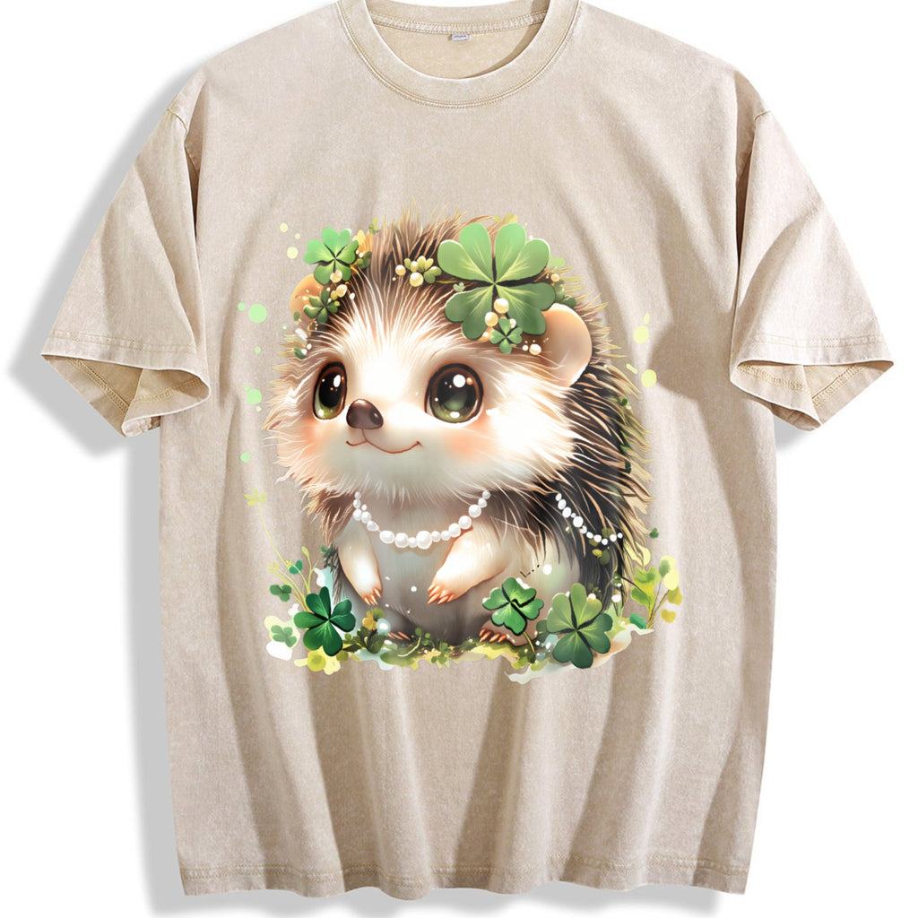Summer : Hedgehog With Jewelry And Lucky Four-leaf Vintage Washed T-Shirt