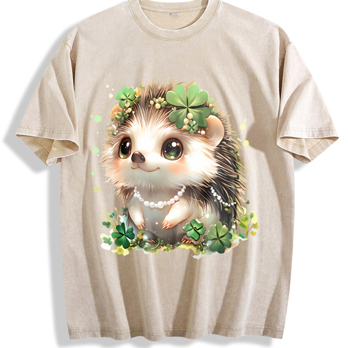Summer : Hedgehog With Jewelry And Lucky Four-leaf Vintage Washed T-Shirt