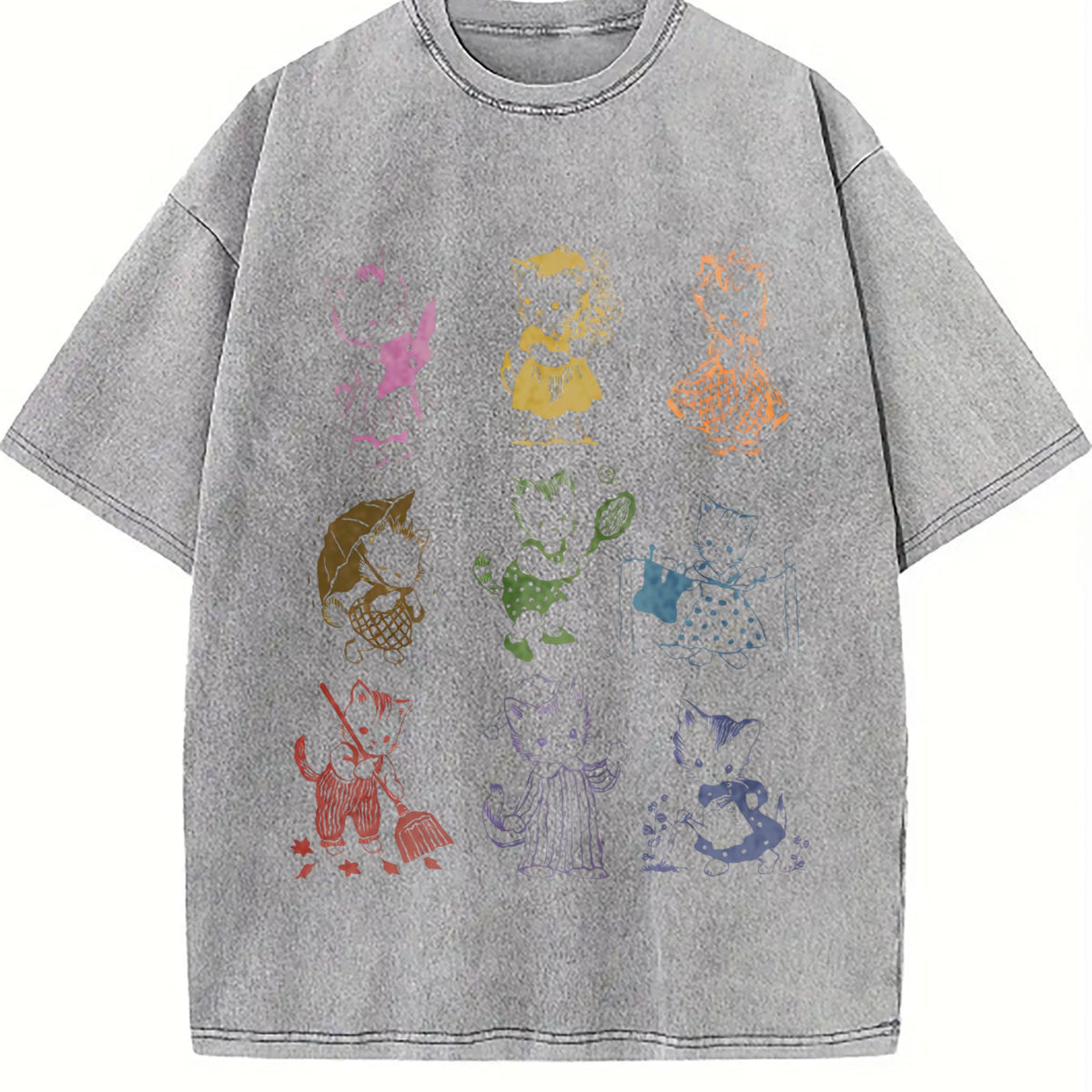 Cat 90s Tattoo Vintage Washed T-Shirt product image 5