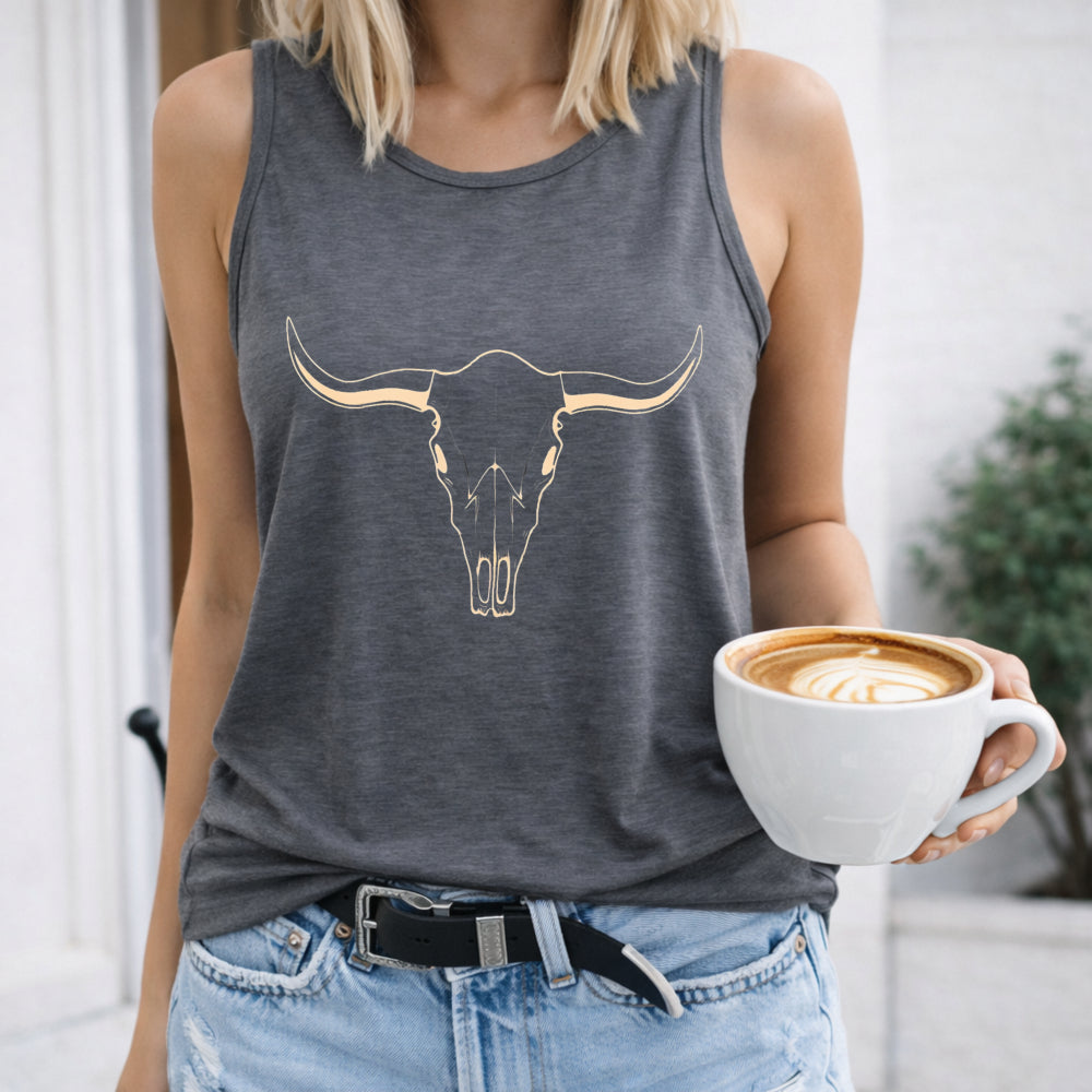 2025 Western Bull Skull Button Women's Tank Top