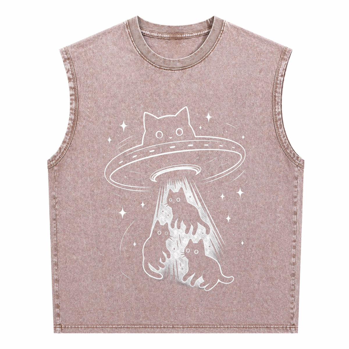 Funny Cat UFO Cute Kitty Space Spaceship Alien Aesthetic Men's Washed Tank Top