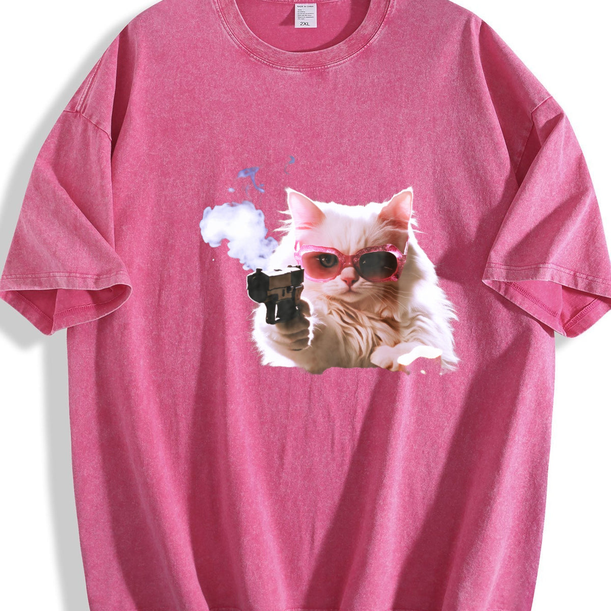 1pcscute Cat Funny T-shirtmen's Vintage Washed T-Shirt product image 7