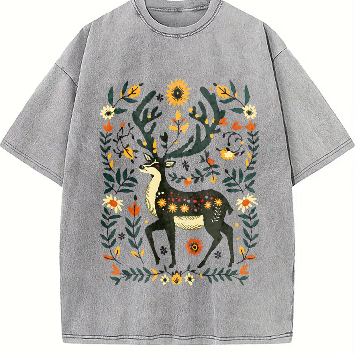 Bohemian Folk Art - Vibrant Deer & Floral Vintage Washed product image 5