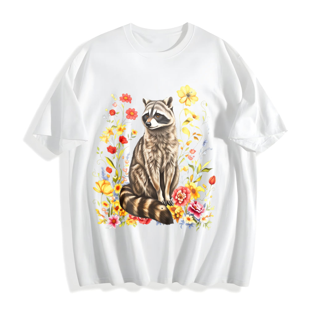 Cute Raccoon Floral Cotton T-Shirt product image 2