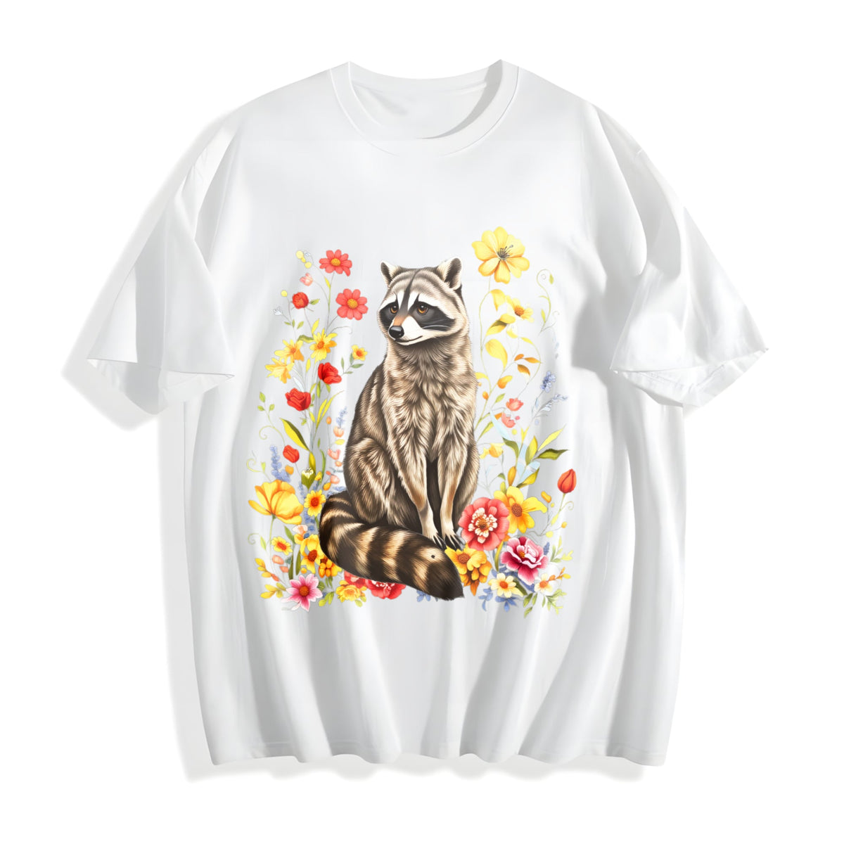 Cute Raccoon Floral Cotton T-Shirt product image 2