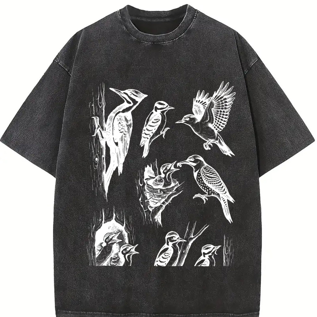 Woodpecker Bird 90s Tattoo Vintage Washed T-Shirt product image 2