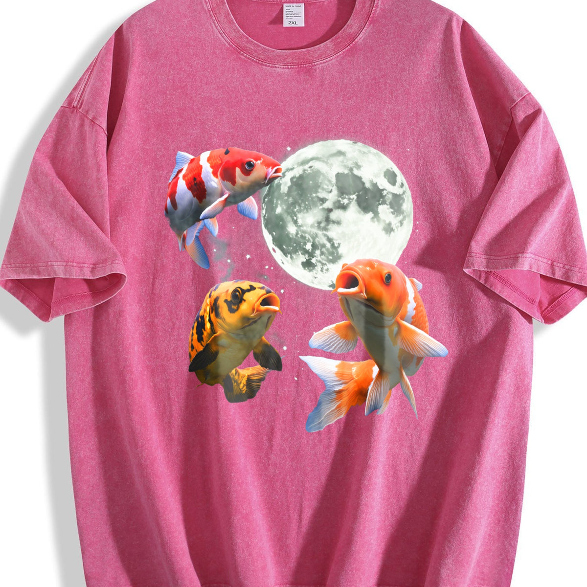Koi Fish Howling At Moon 90s Vintage Washed T-Shirt product image 7