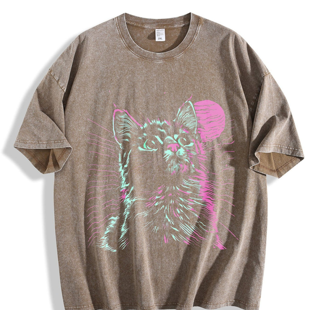 Blockbuster 80s Psychedelic Cat - Neon Green & Pink Vintage product image 3