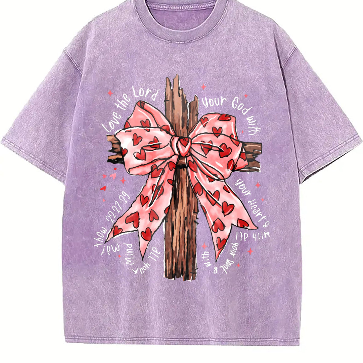 Faith Cross with Pink Heart Bow Vintage Washed T-Shirt product image 6